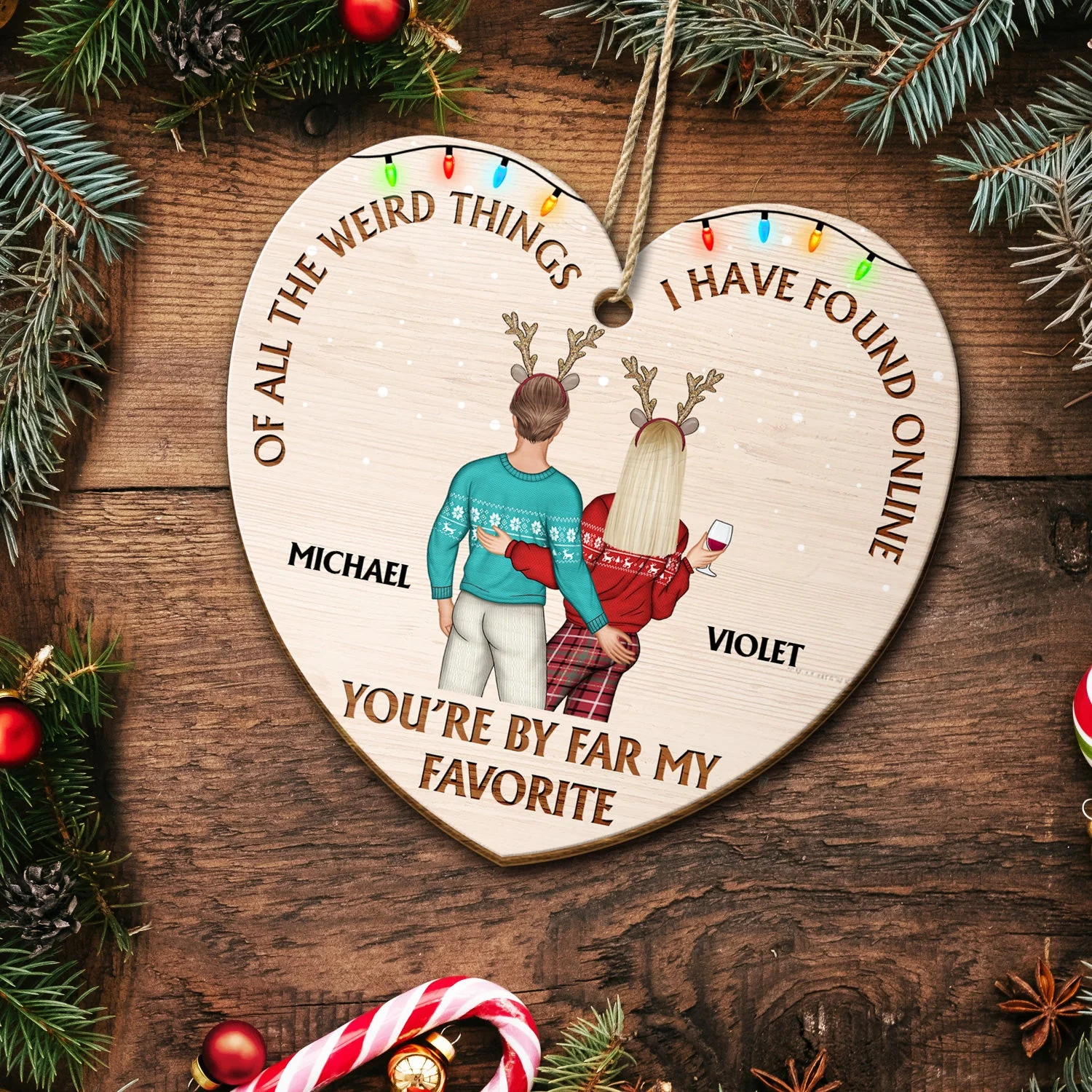 Of All The Weird Things Backside - Christmas Gift For Couples, Husband, Wife - Personalized Custom Shaped Wooden Ornament - Image 5