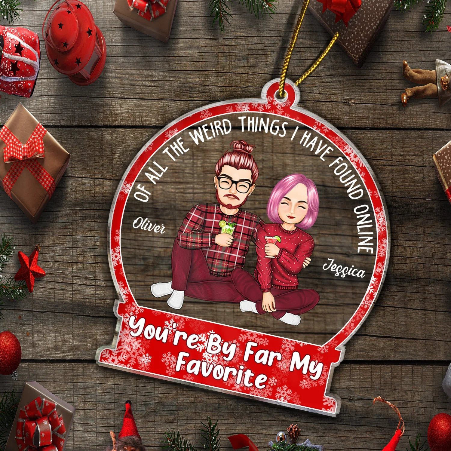 Of All The Weird Things Cartoon - Christmas Gift For Couples, Husband, Wife - Personalized Custom Shaped Acrylic Ornament - Image 5