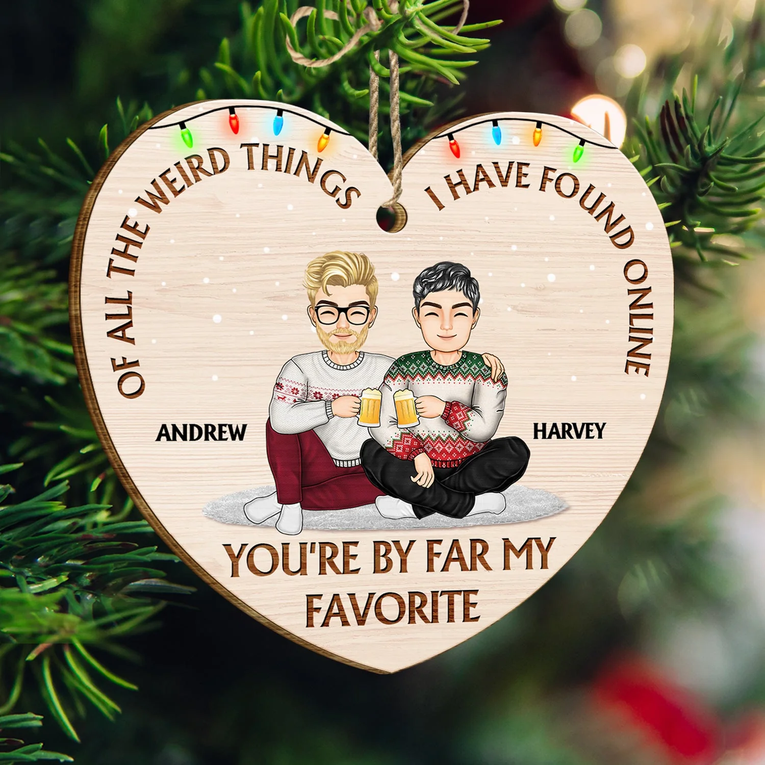 Of All The Weird Things Cartoon - Christmas Gift For Couples, Husband, Wife - Personalized Custom Shaped Wooden Ornament - Image 3