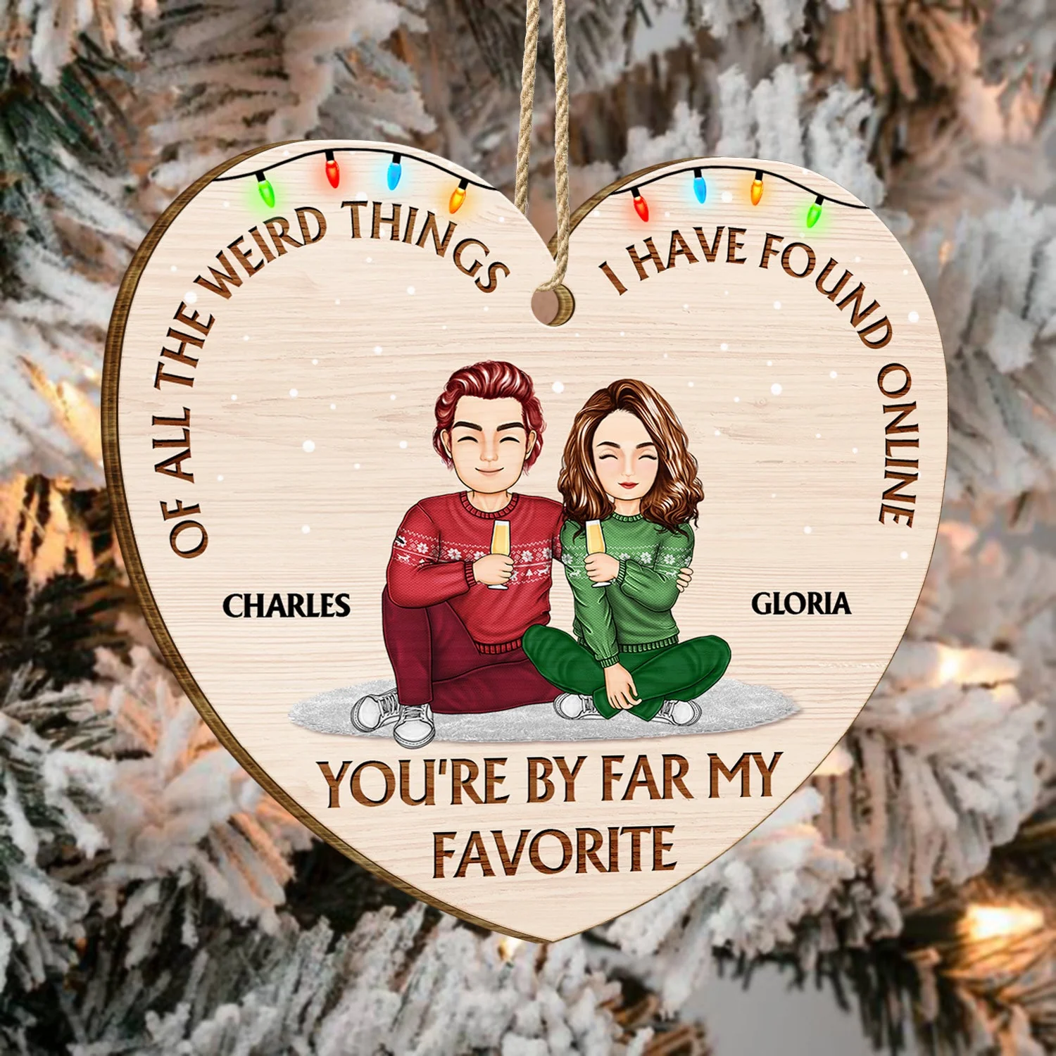 Of All The Weird Things Cartoon - Christmas Gift For Couples, Husband, Wife - Personalized Custom Shaped Wooden Ornament - Image 4
