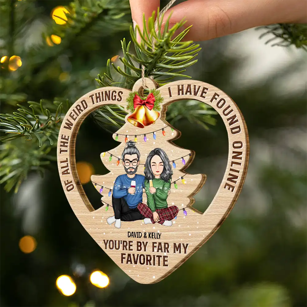 Of All The Weird Things Cartoon Christmas Gift For Couples - Personalized Custom Shaped Wooden Ornament - Image 2
