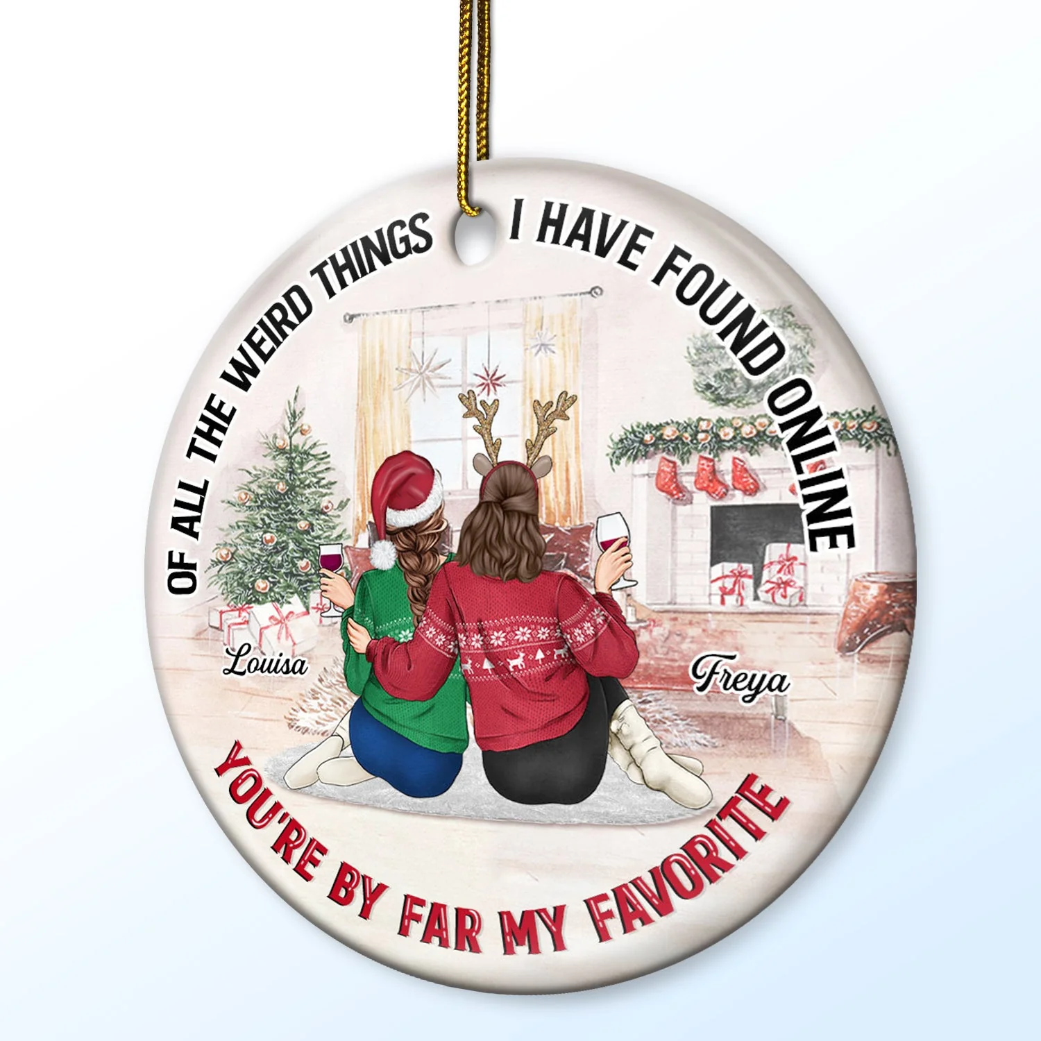 Of All The Weird Things - Christmas Gift For Couples, Husband, Wife - Personalized Circle Ceramic Ornament - Image 2