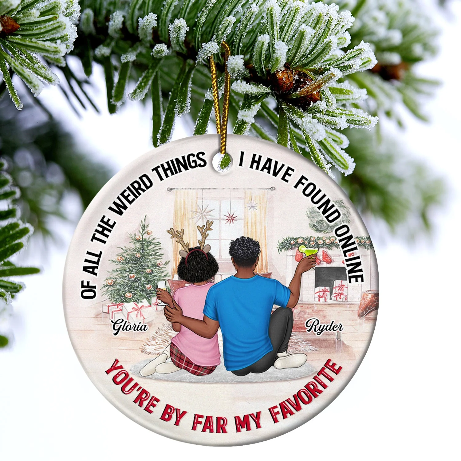 Of All The Weird Things - Christmas Gift For Couples, Husband, Wife - Personalized Circle Ceramic Ornament - Image 4