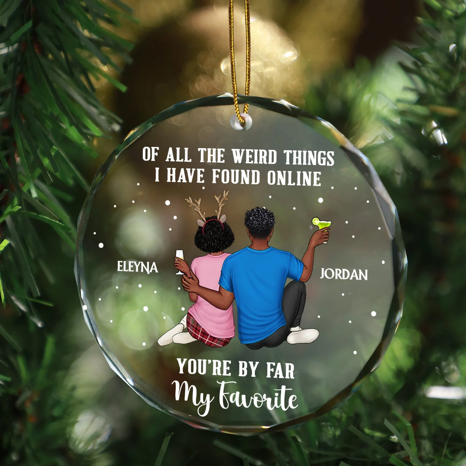 Of All The Weird Things - Christmas Gift For Couples, Husband, Wife - Personalized Circle Glass Ornament - Image 3