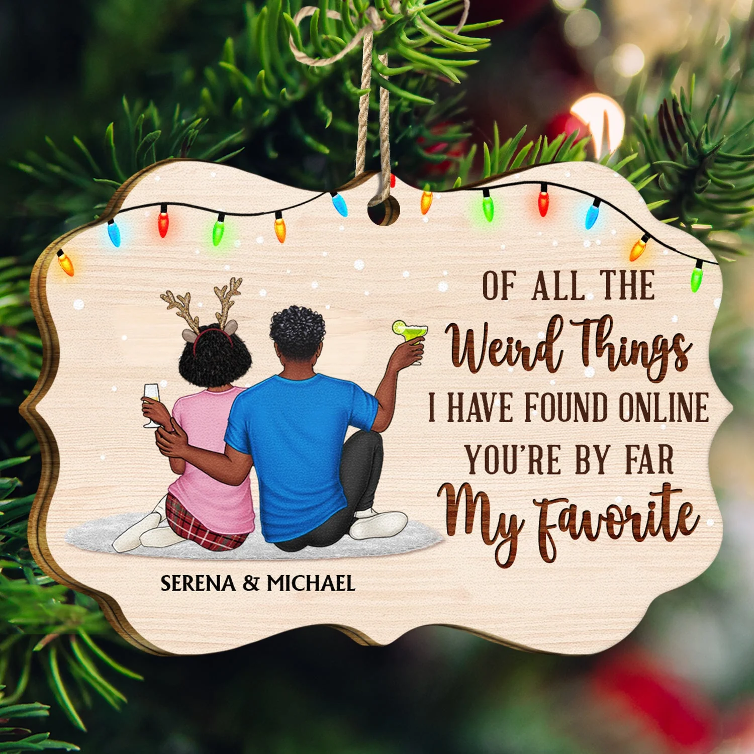 Of All The Weird Things - Christmas Gift For Couples, Husband, Wife - Personalized Medallion Wooden Ornament - Image 3