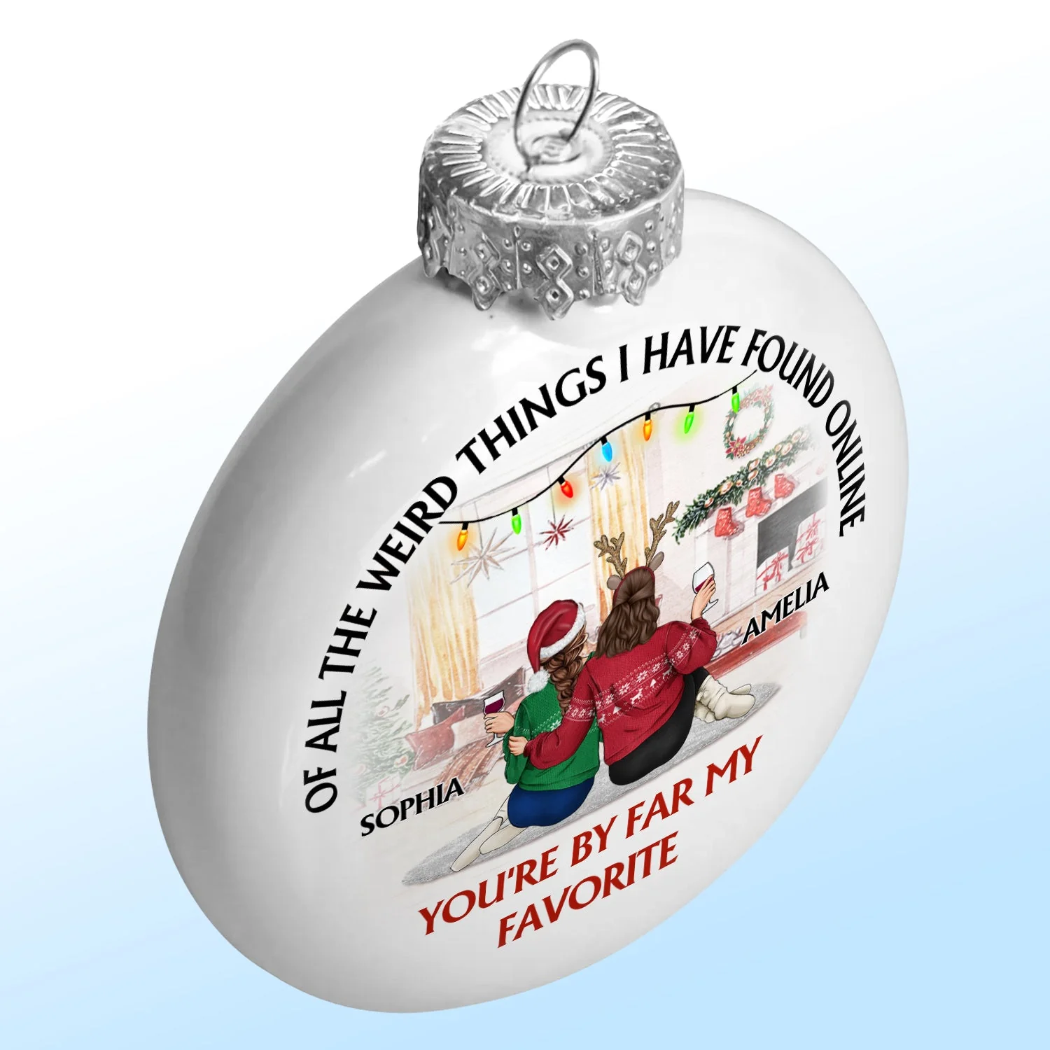 Of All The Weird Things - Christmas Gift For Couples, Husband, Wife - Personalized White Flat Ball Ornament - Image 2