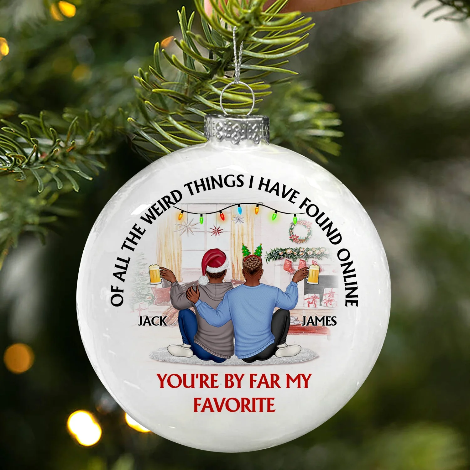 Of All The Weird Things - Christmas Gift For Couples, Husband, Wife - Personalized White Flat Ball Ornament - Image 3