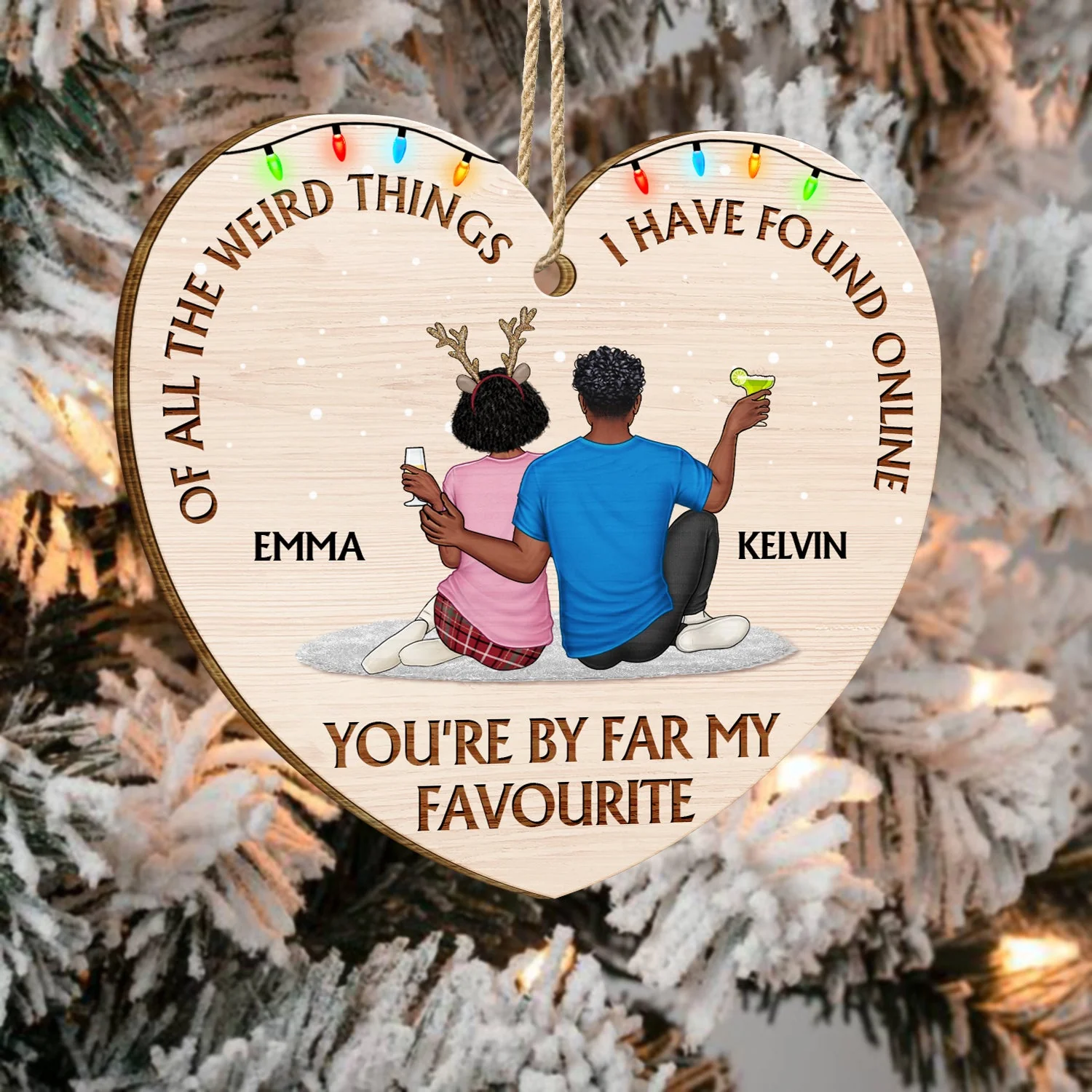 Of All The Weird Things Favourite - Christmas Gift For Couples, Husband, Wife - Personalized Custom Shaped Wooden Ornament - Image 4