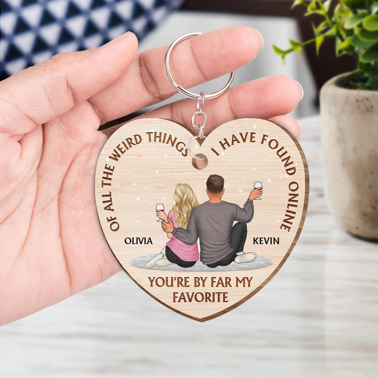 Of All The Weird Things - Gift For Couples, Husband, Wife - Personalized Wooden Keychain - Image 4
