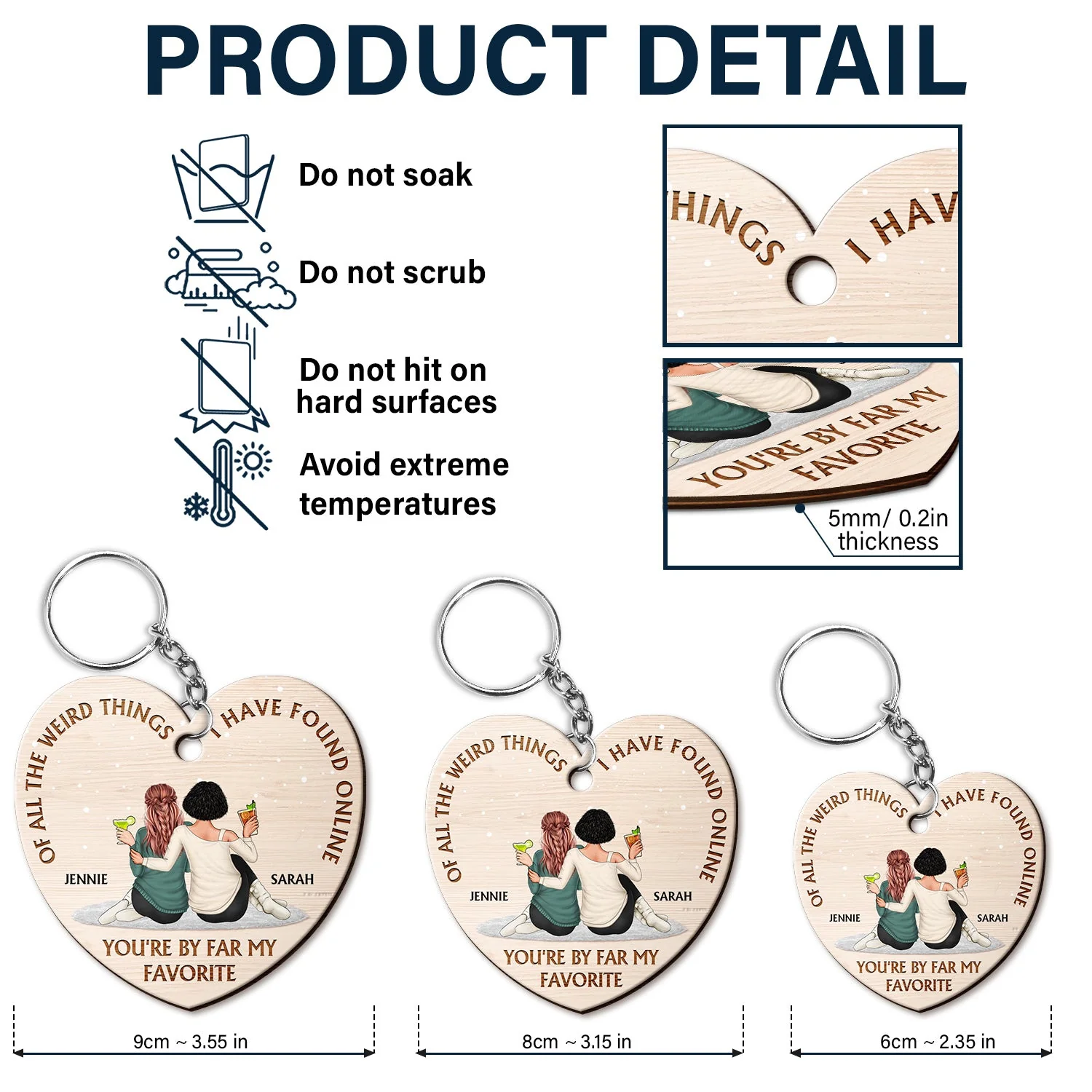 Of All The Weird Things - Gift For Couples, Husband, Wife - Personalized Wooden Keychain - Image 5