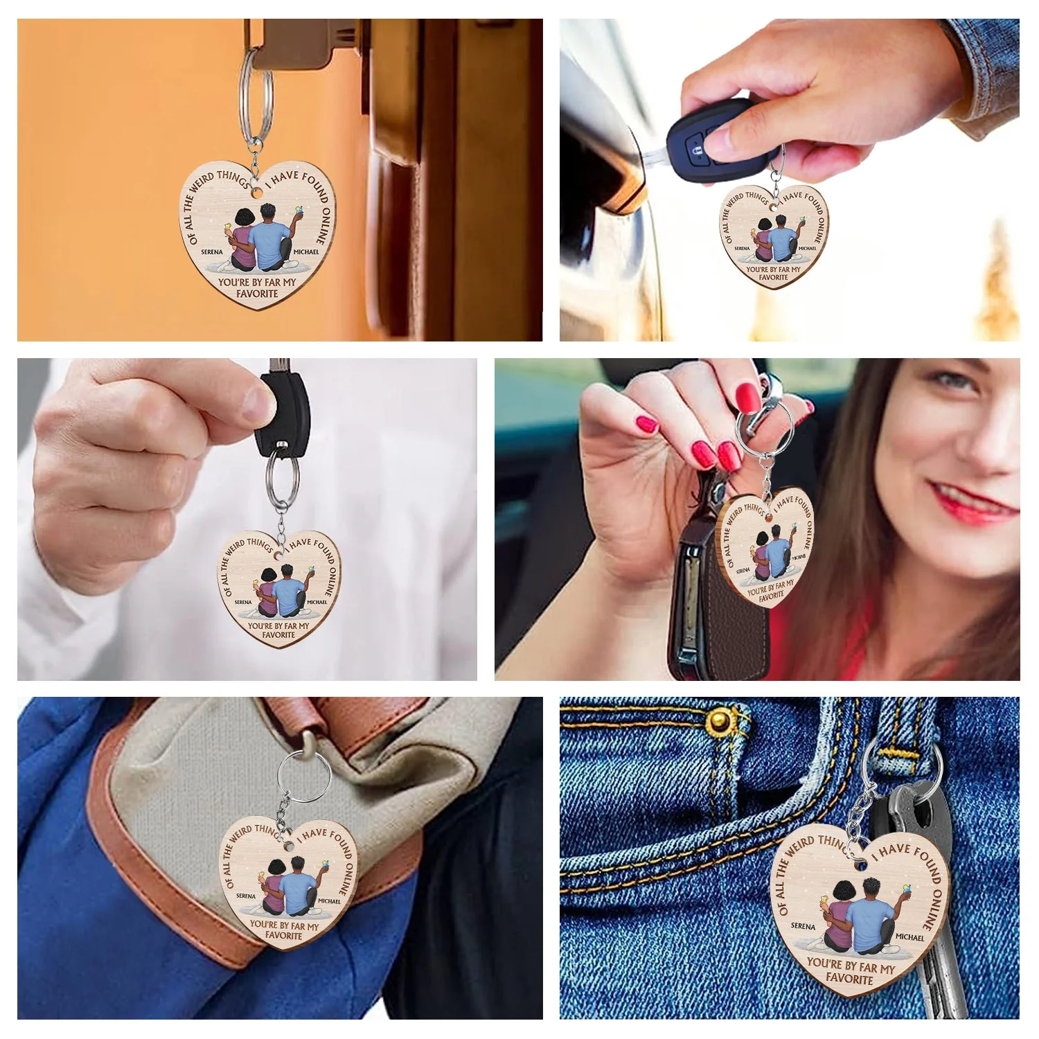 Of All The Weird Things - Gift For Couples, Husband, Wife - Personalized Wooden Keychain - Image 6