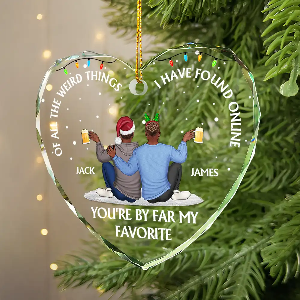 Of All The Weird Things I Have Found Online Christmas Couples - Personalized Heart Shaped Glass Ornament - Image 2