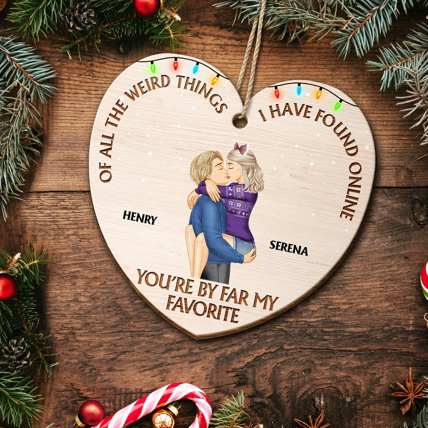 Of All The Weird Things Kissing Couple - Christmas Gift For Couples, Husband, Wife - Personalized Custom Shaped Wooden Ornament - Image 5