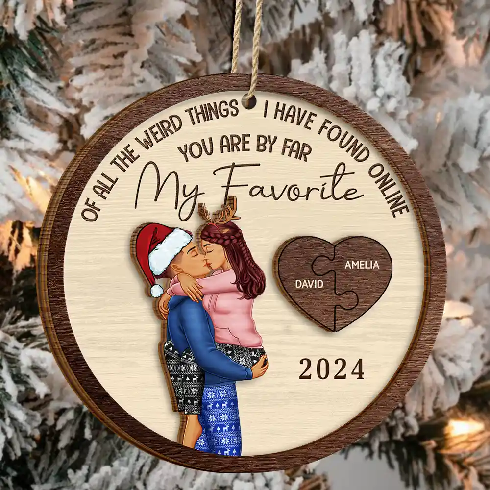 Of All The Weird Things Kissing Couples - Personalized 2-Layered Wooden Ornament - Image 3