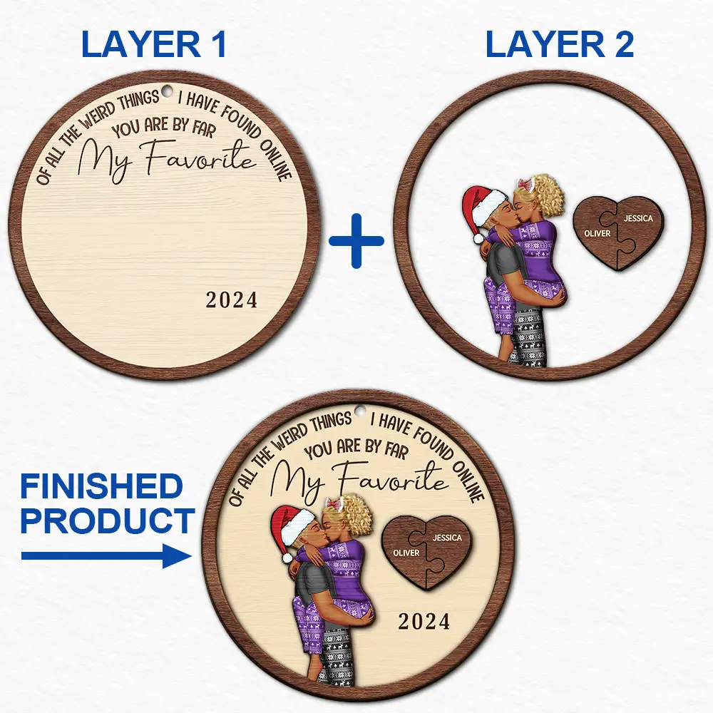 Of All The Weird Things Kissing Couples - Personalized 2-Layered Wooden Ornament - Image 6