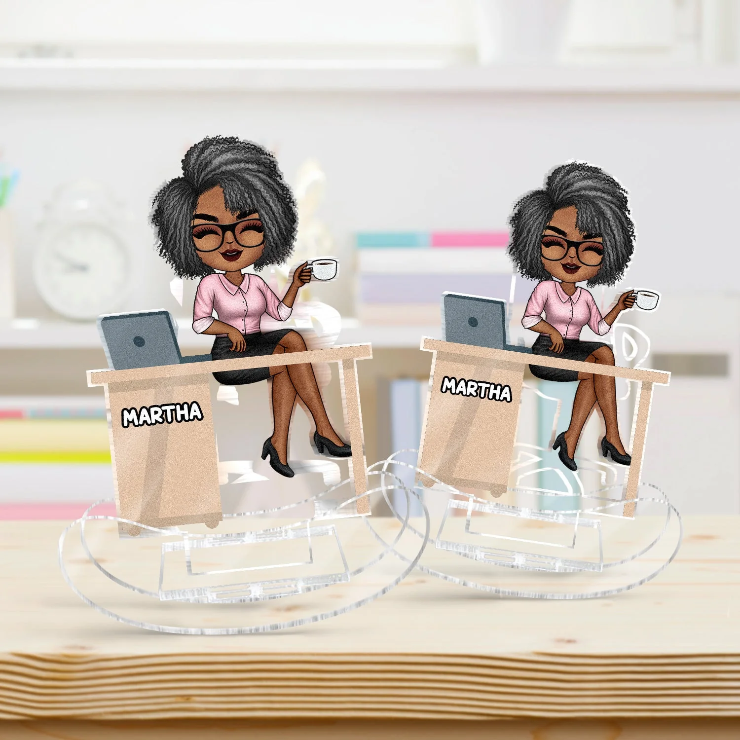 Office Workers Chibi - Gift For Colleagues And Best Friends - Personalized Acrylic Shaking Stand - Image 3