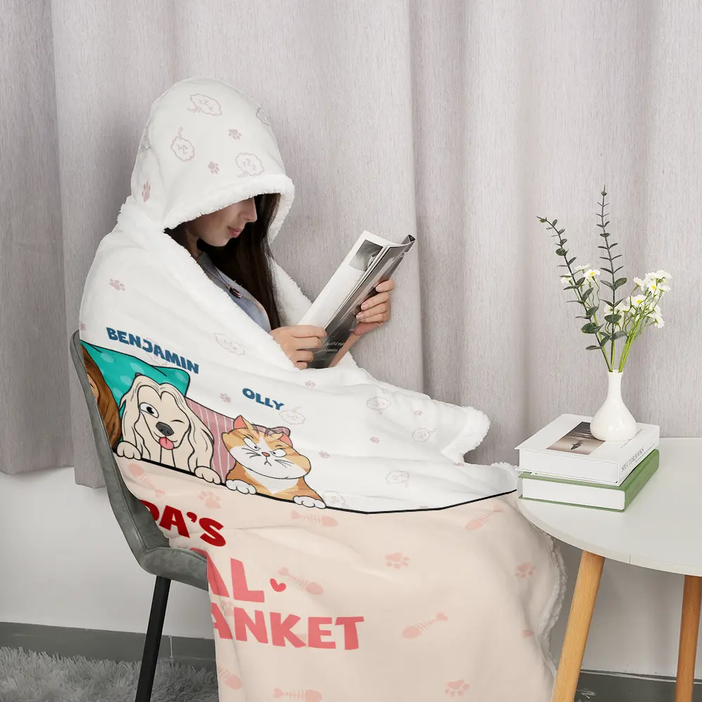 Official Snuggle Nap With Pets Chibi - Personalized Wearable Hooded Blanket - Image 3