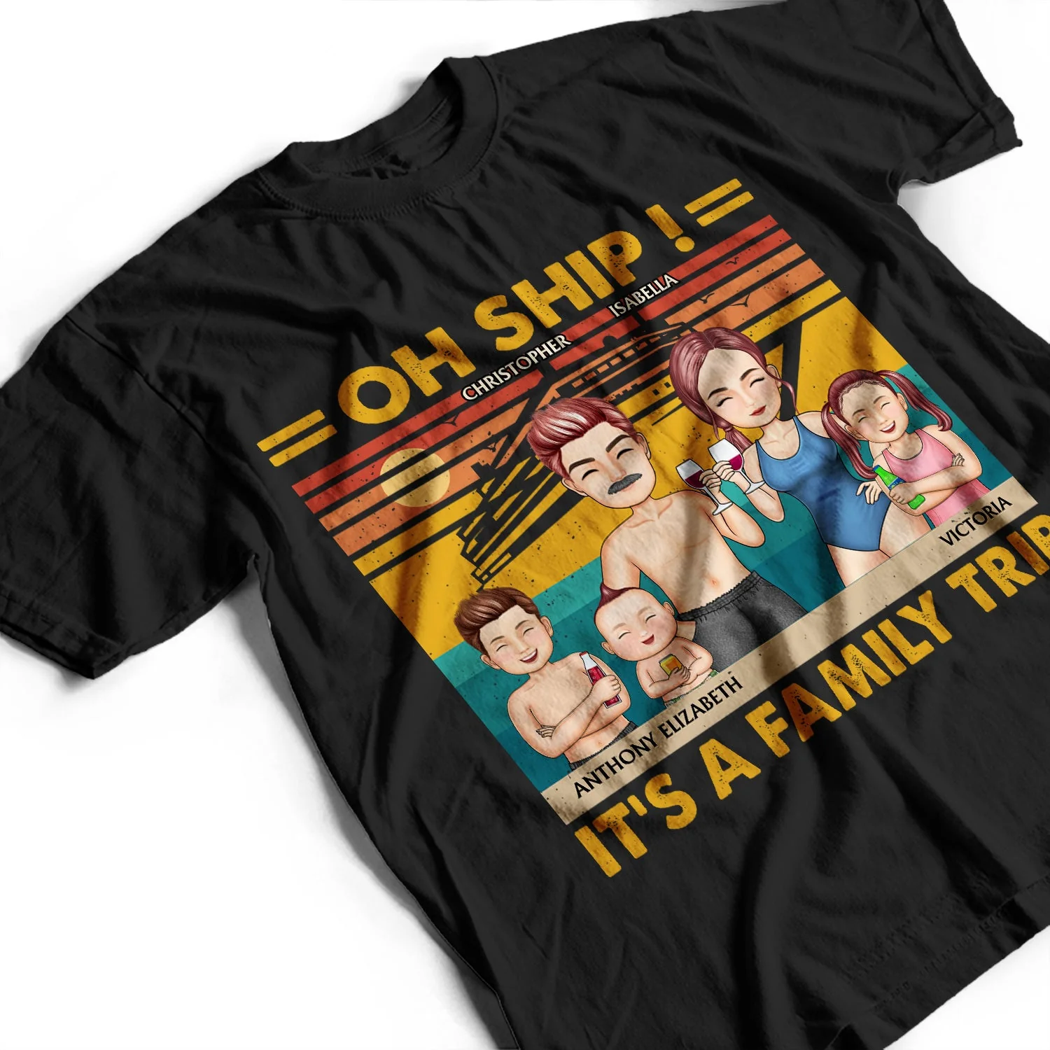 Oh Ship It's A Family Trip Cartoon Traveling Cruising Beach - Funny, Vacation Gift For Husband, Wife, Couples, Dad, Mom - Personalized Custom T Shirt - Image 3