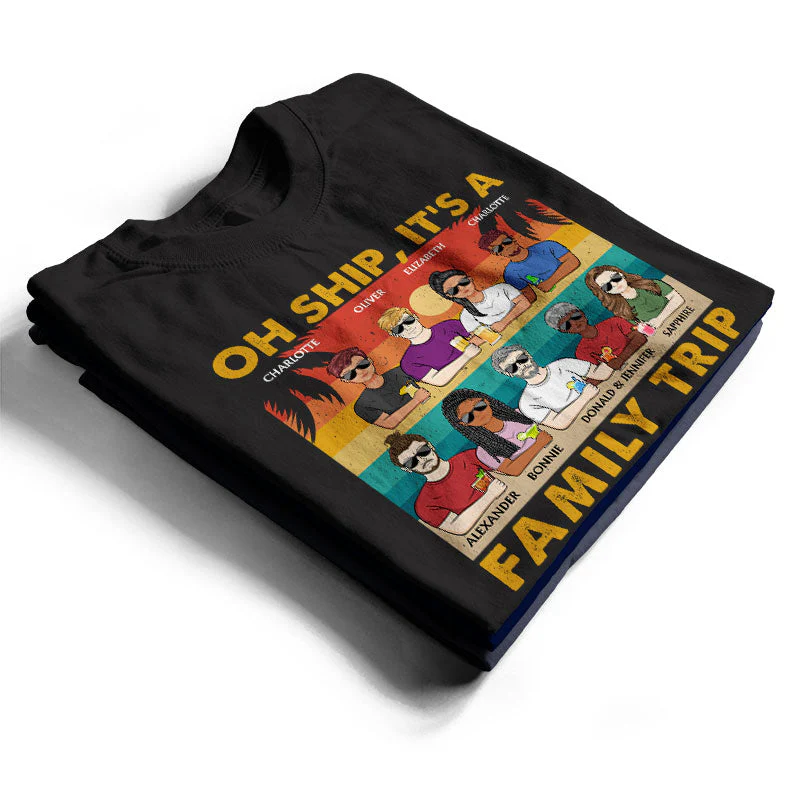 Oh Ship It's A Family Trip Retro Beach - Gift For Parents - Personalized Custom T Shirt - Image 2