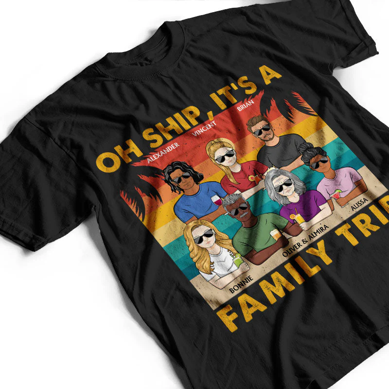 Oh Ship It's A Family Trip Retro Beach - Gift For Parents - Personalized Custom T Shirt - Image 3