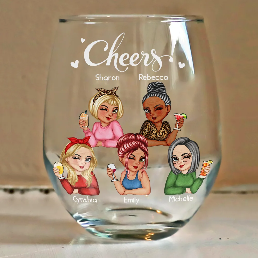 Old Bestie Here's To Being Friends - Personalized Stemless Wine Glass - Image 4