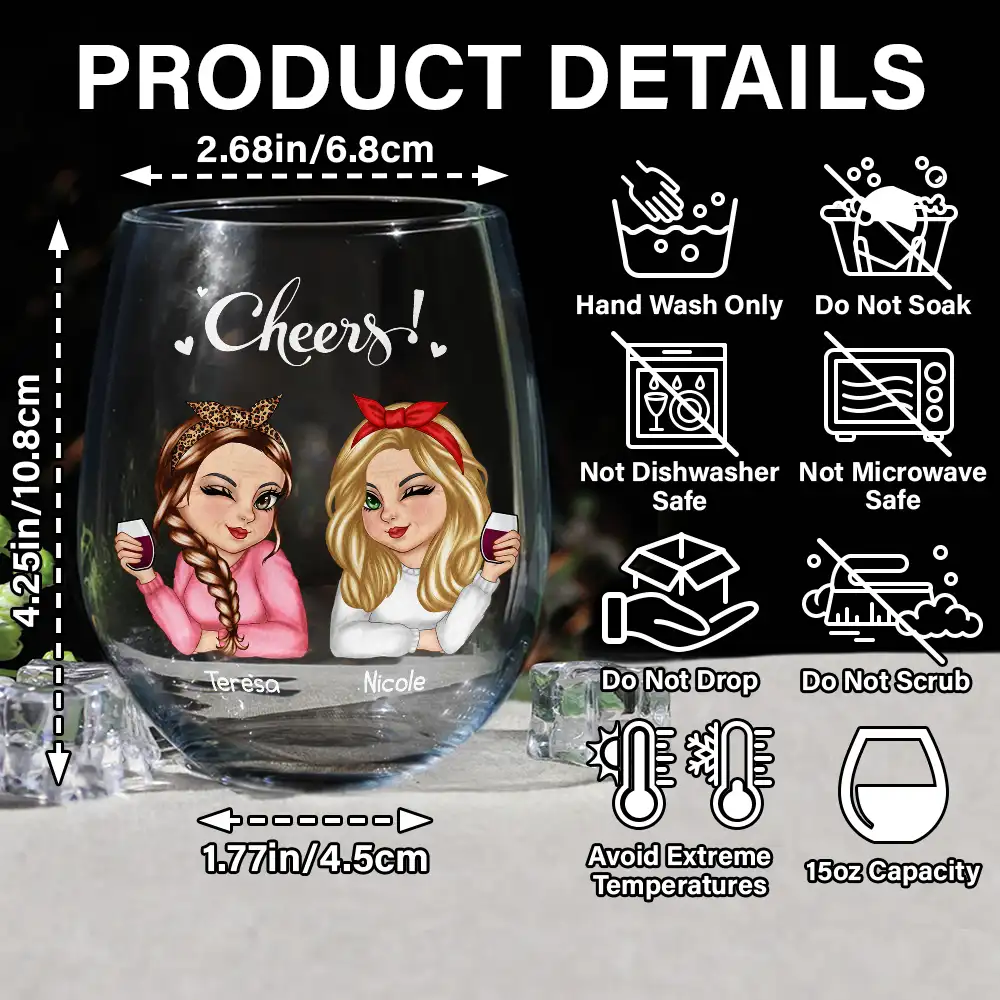 Old Bestie Here's To Being Friends - Personalized Stemless Wine Glass - Image 5