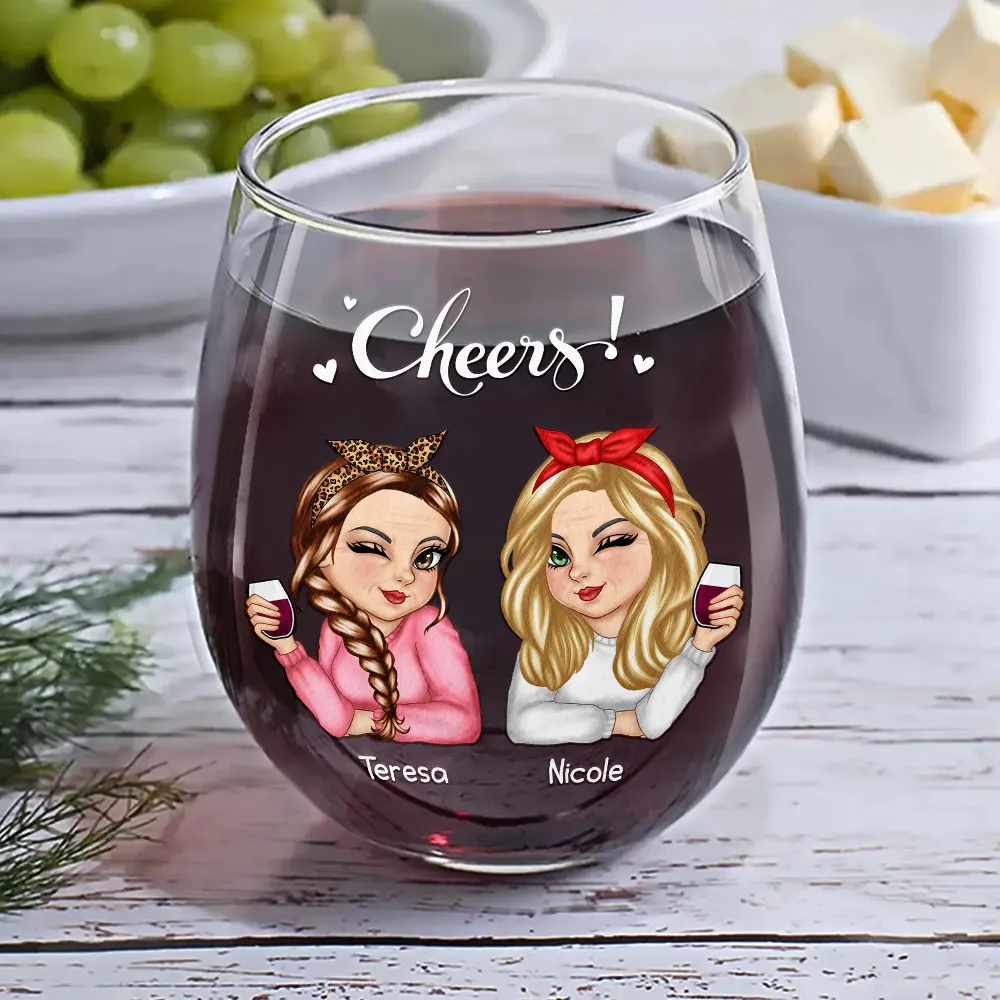 Old Bestie Here's To Being Friends - Personalized Stemless Wine Glass - Image 6