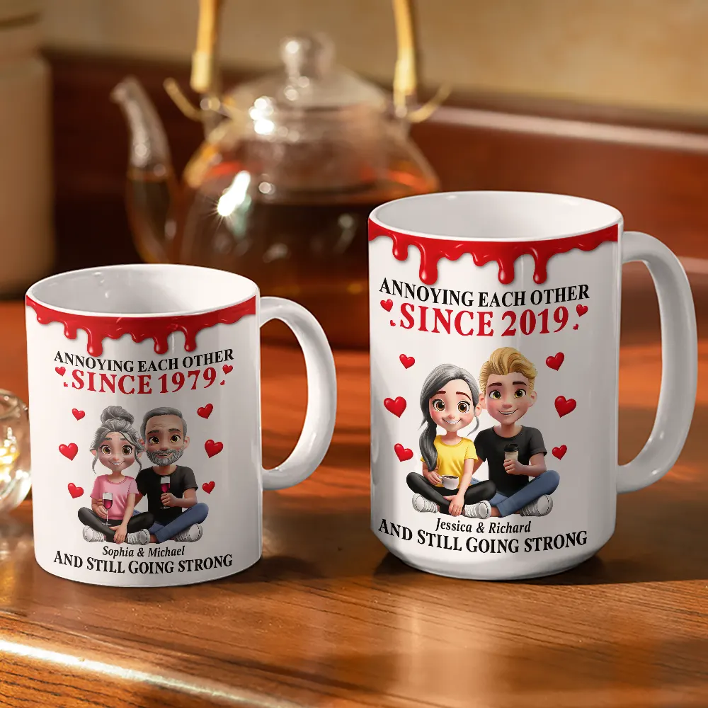 Old Couple Annoying Each Other 3D Effect - Personalized White Edge-to-Edge Mug - Image 3