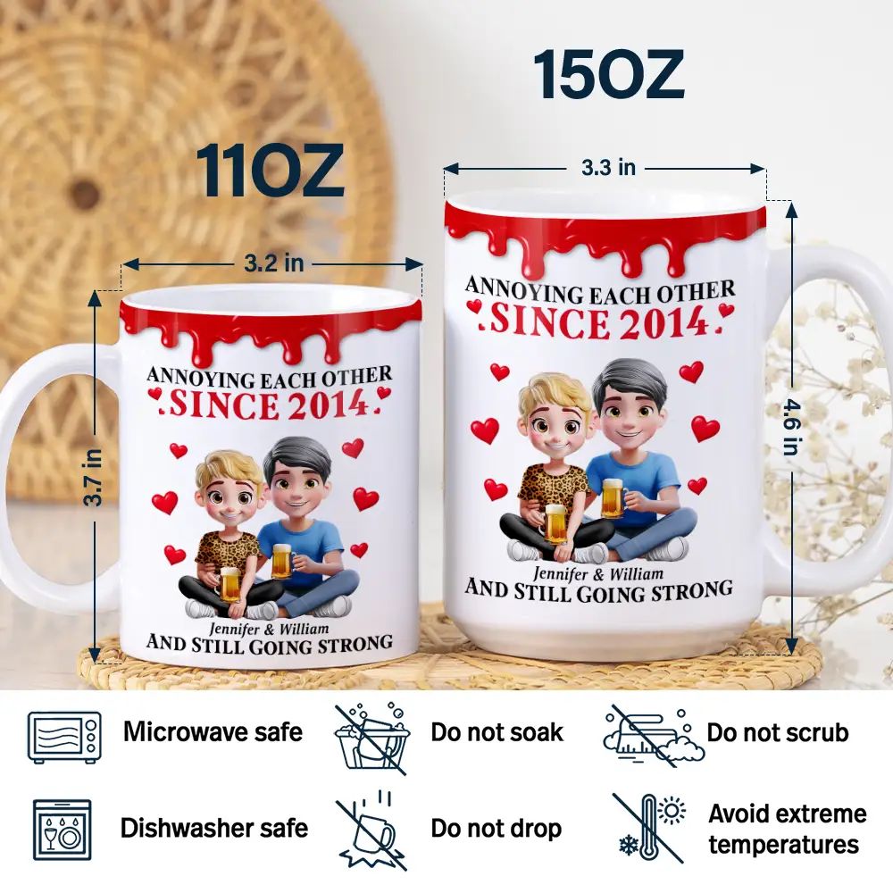Old Couple Annoying Each Other 3D Effect - Personalized White Edge-to-Edge Mug - Image 5