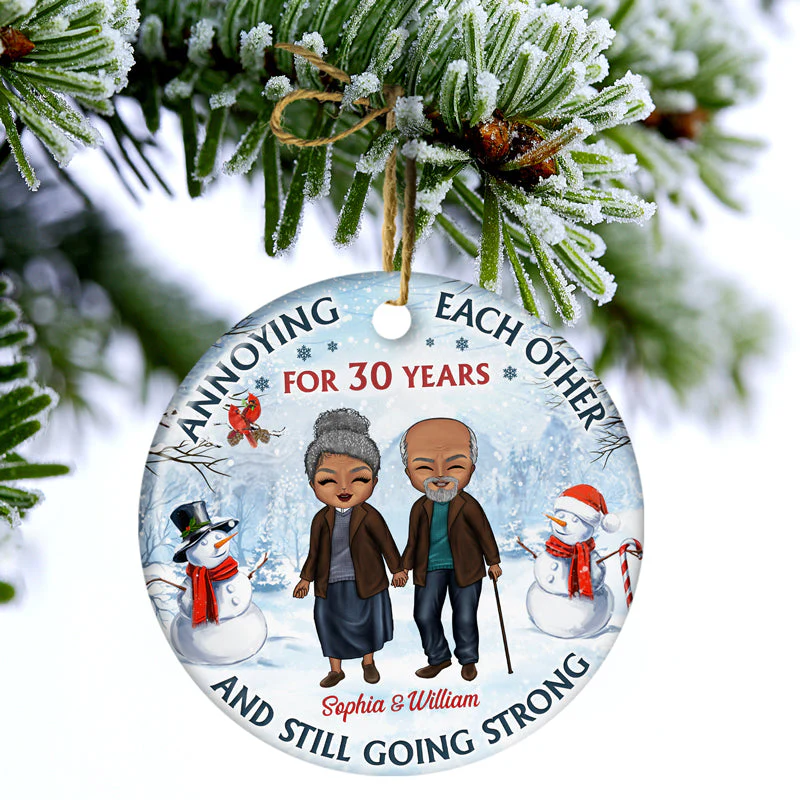 Old Couple Annoying Each Other - Christmas Gift For Couple - Personalized Custom Circle Ceramic Ornament - Image 3