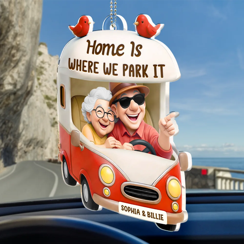 Old Couple Camping Partners For Life - Personalized Acrylic Car Hanger - Image 2