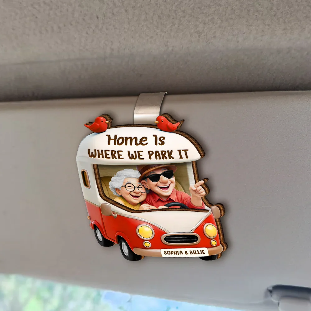 Old Couple Camping Partners For Life - Personalized Custom Shaped Car Visor Clip - Image 2