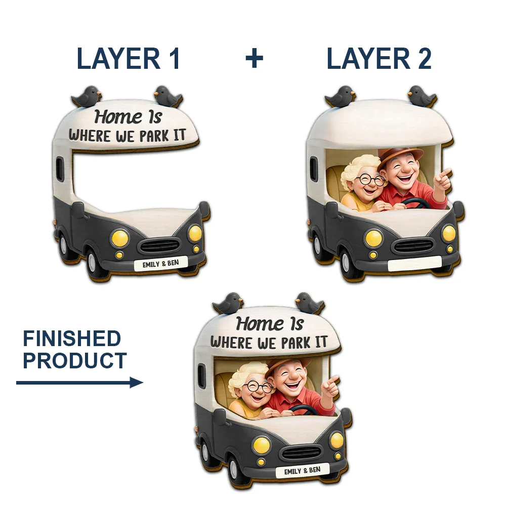 Old Couple Camping Partners For Life - Personalized Custom Shaped Car Visor Clip - Image 5