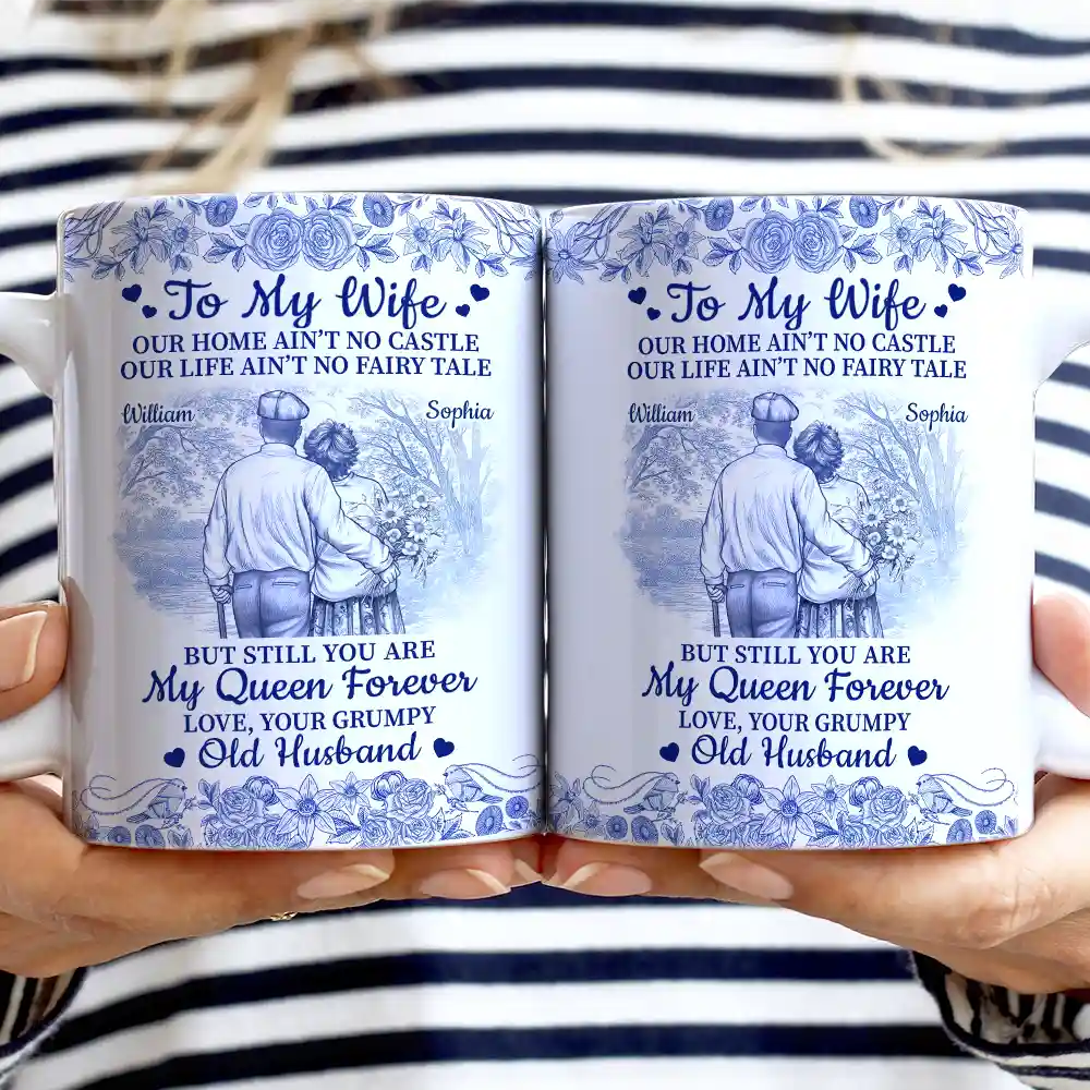 Old Couple Our Home Ain't No Castle - Personalized White Edge-to-Edge Mug - Image 2