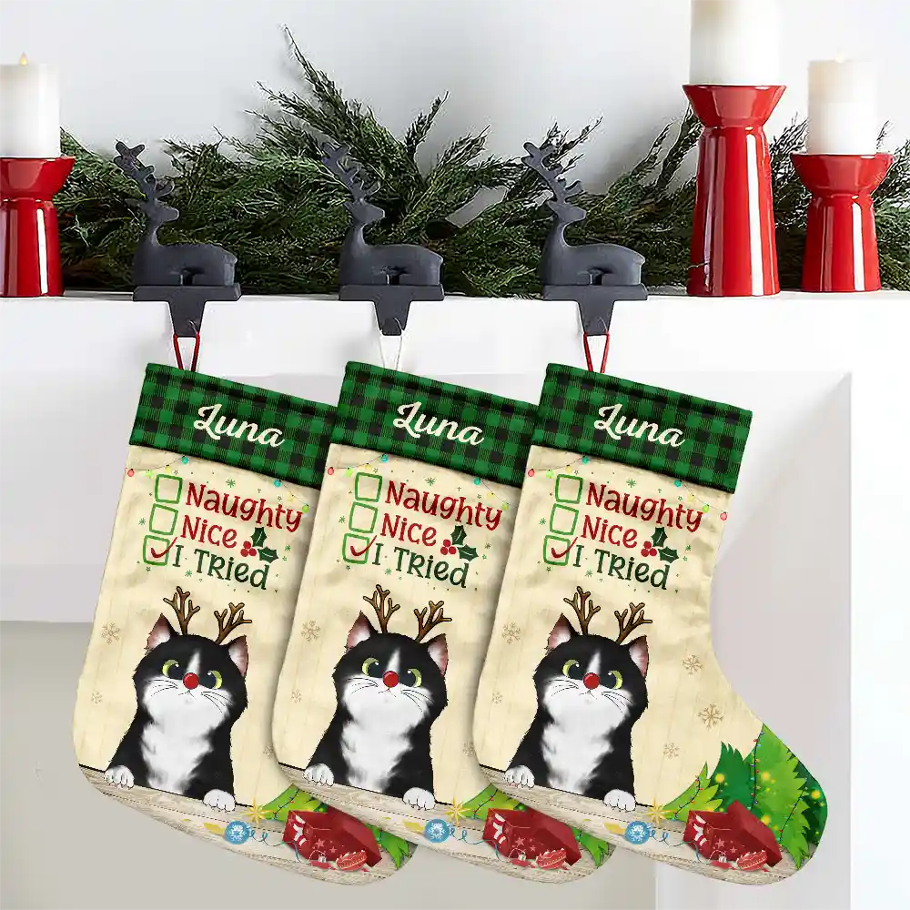 On The Naughty List And I Regret Nothing Cat Dog - Personalized Christmas Stocking - Image 4