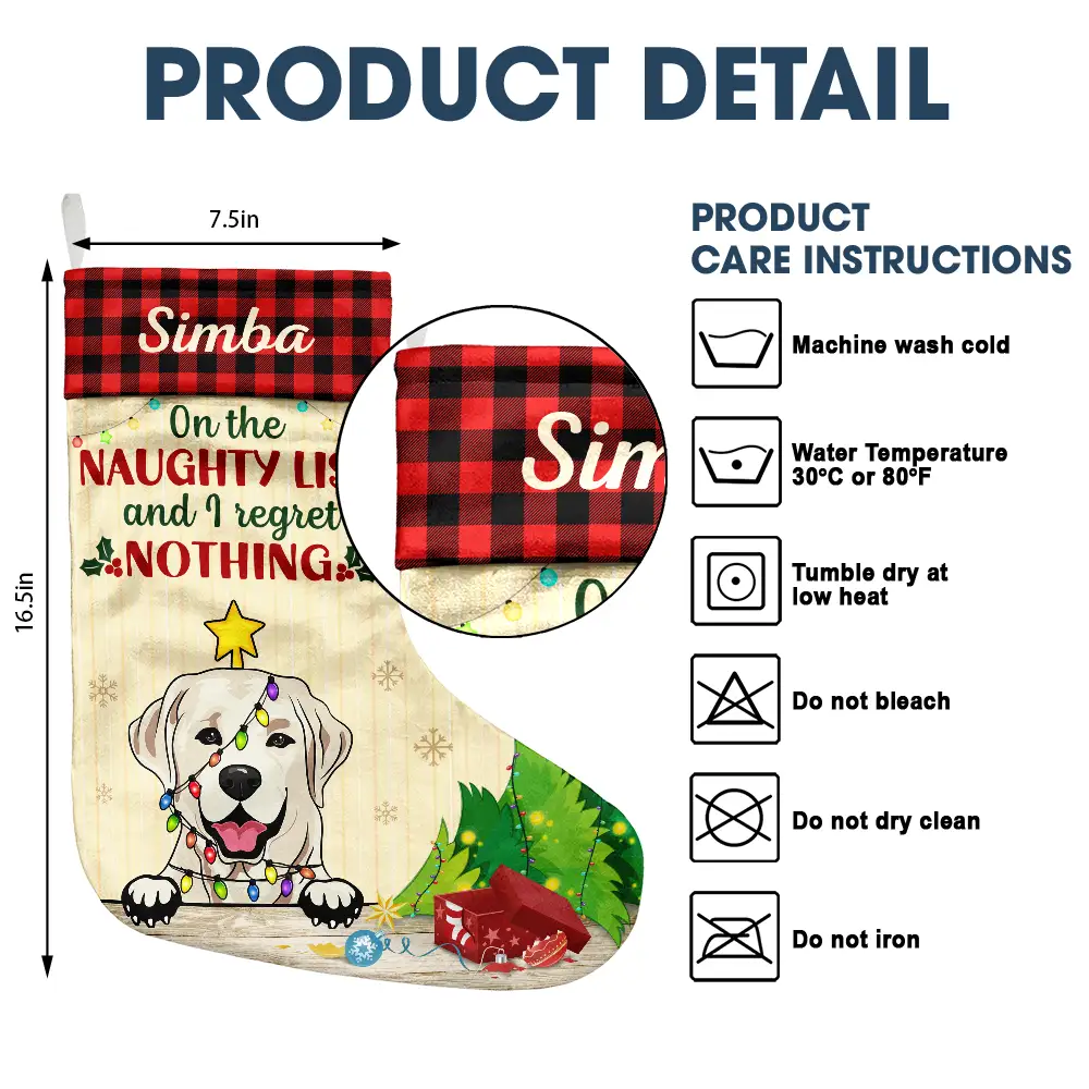 On The Naughty List And I Regret Nothing Cat Dog - Personalized Christmas Stocking - Image 5