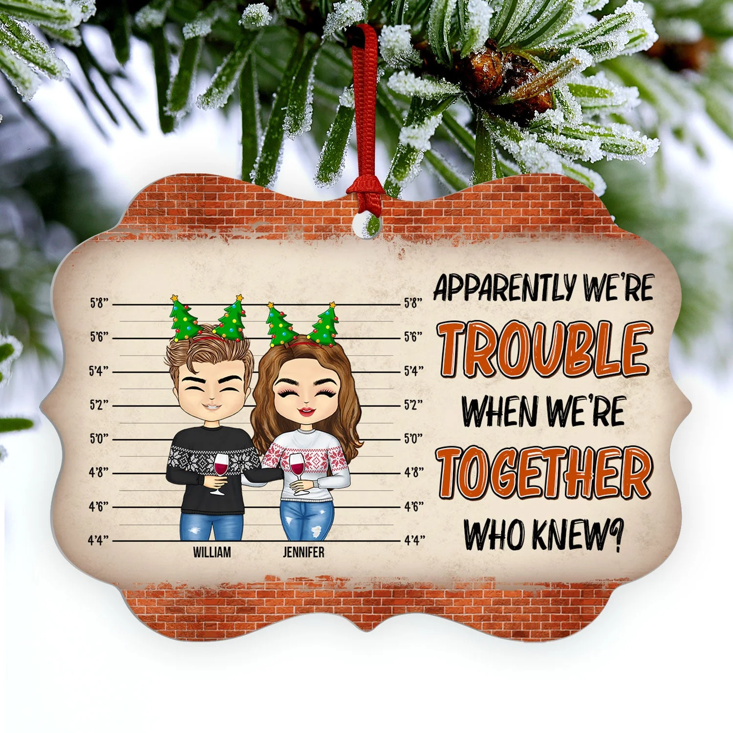 On The Naughty List And We Regret Nothing - Christmas Gift For Bestie - Personalized Custom Aluminum Ornament - Image 3