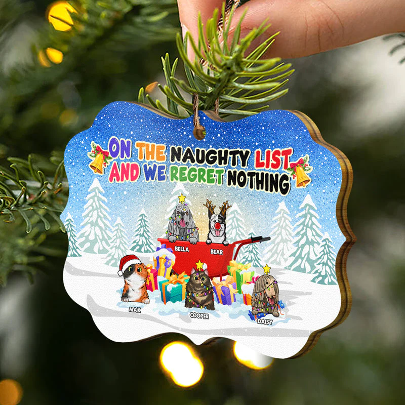 On The Naughty List And We Regret Nothing - Christmas Gift For Cat Dog Lovers - Personalized Wooden Ornament - Image 2