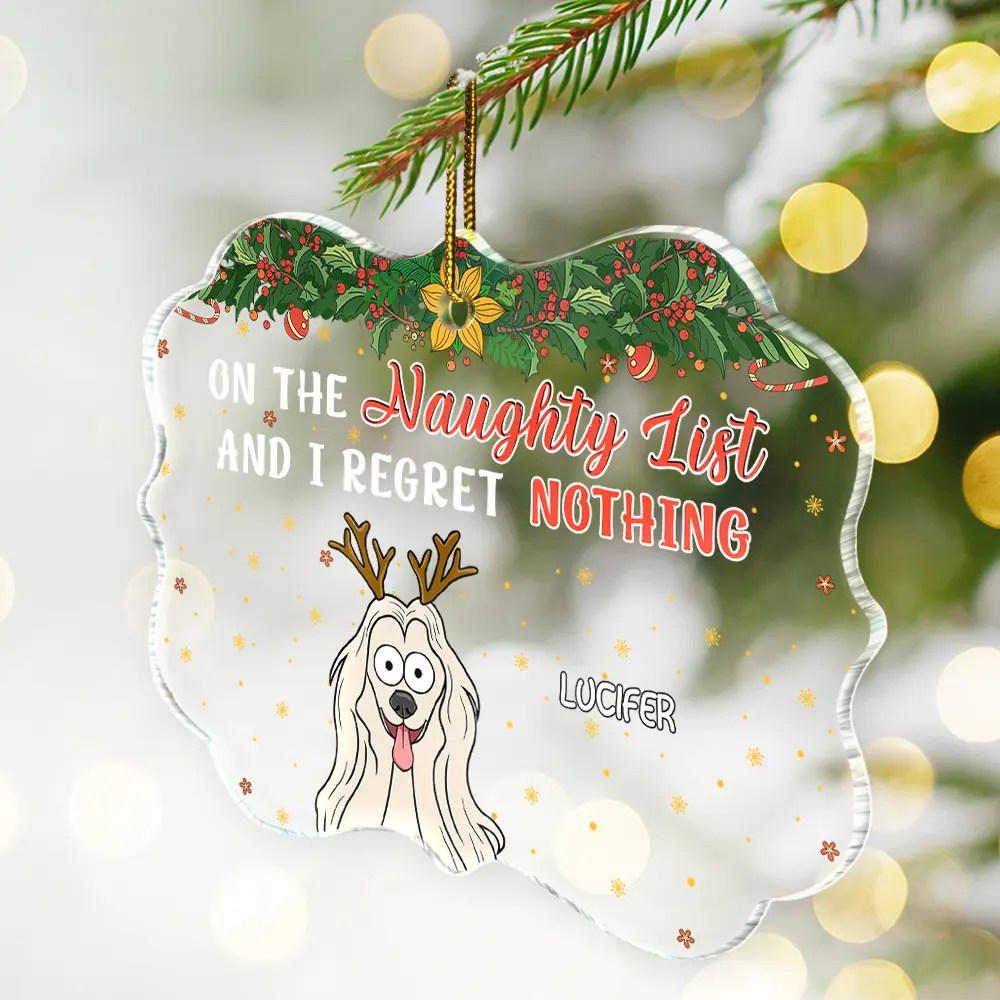 On The Naughty List And We Regret Nothing Funny Dog Cat - Personalized Medallion Acrylic Ornament - Image 2