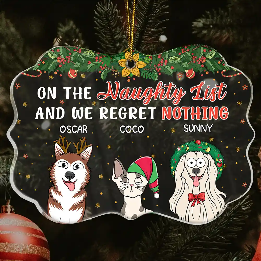 On The Naughty List And We Regret Nothing Funny Dog Cat - Personalized Medallion Acrylic Ornament - Image 7