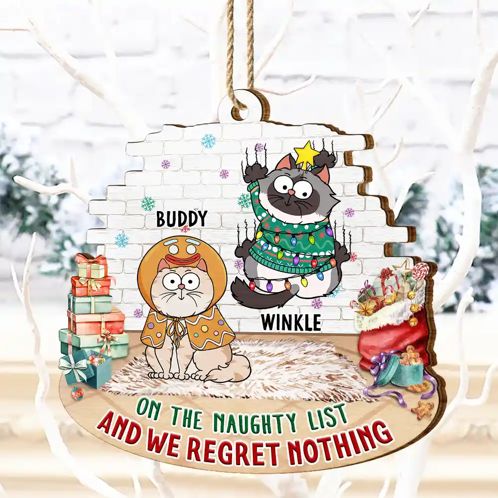 On The Naughty List And We Regret Nothing - Personalized Custom Shaped Wooden Ornament - Image 4