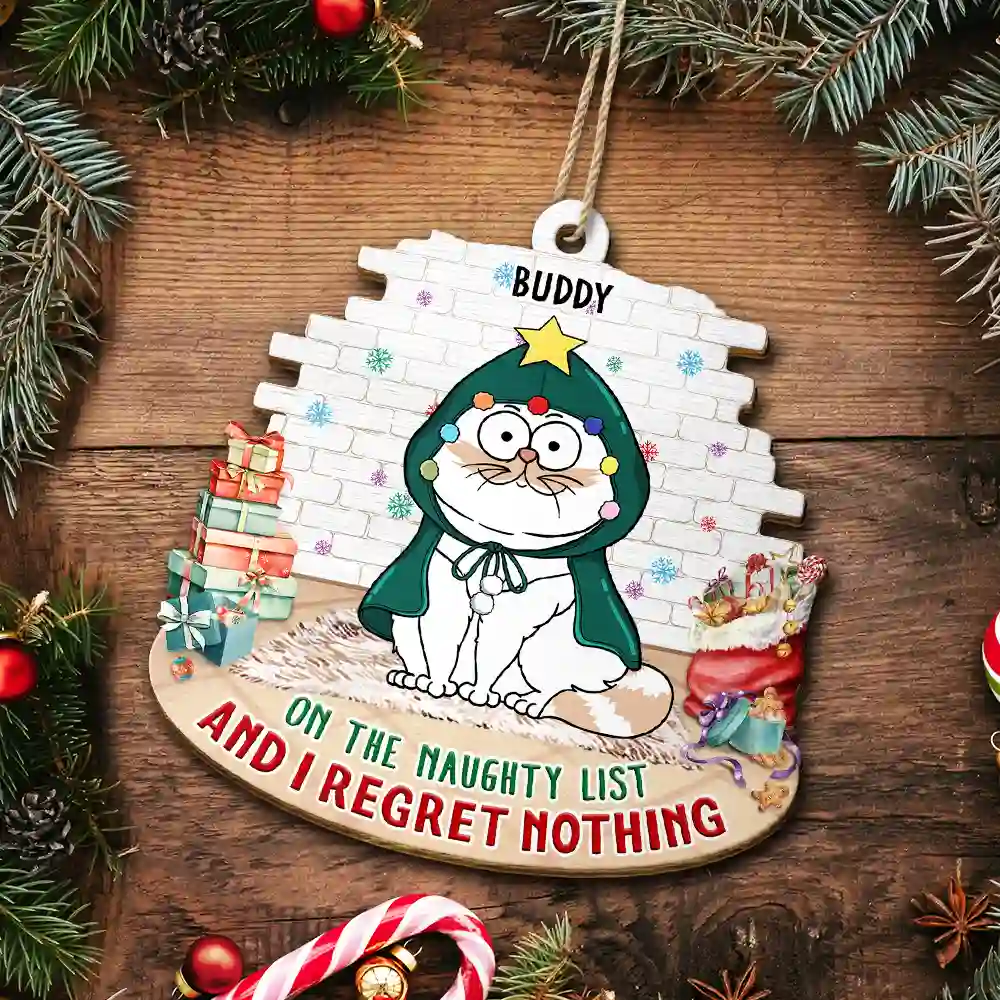 On The Naughty List And We Regret Nothing - Personalized Custom Shaped Wooden Ornament - Image 5