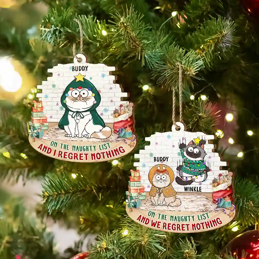 On The Naughty List And We Regret Nothing - Personalized Custom Shaped Wooden Ornament - Image 6