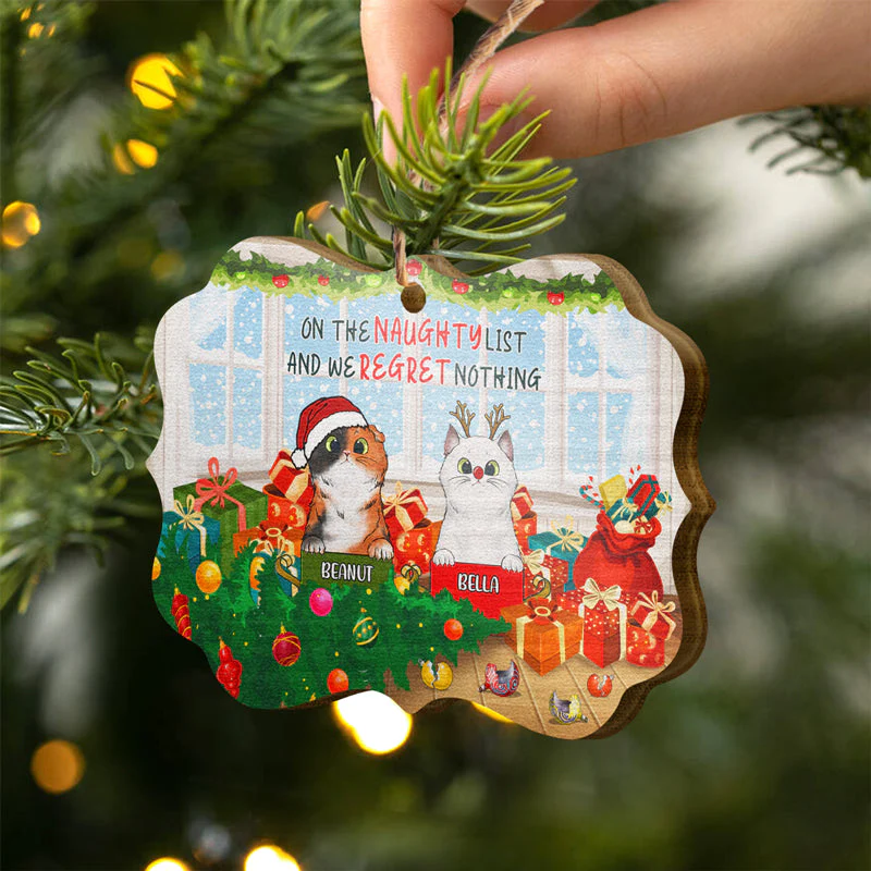On The Naughty List Cat Christmas - Cat Lovers Christmas Gift - Personalized Custom Wooden Ornament - Image 3