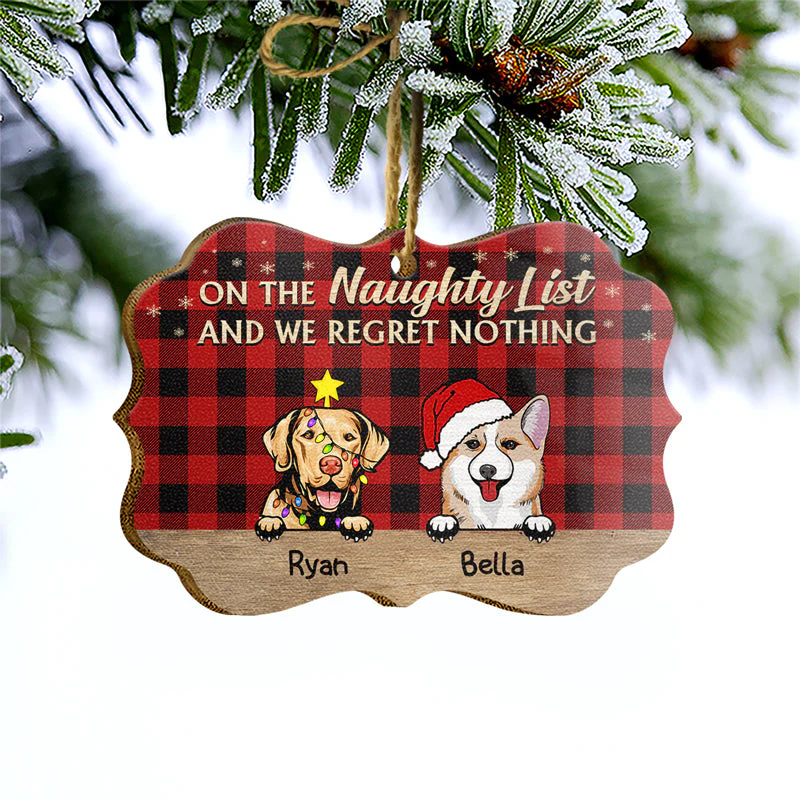 On The Naughty List Flannel Christmas Dog - Christmas Gift For Dog Lovers - Personalized Custom Wooden Ornament, Aluminum Ornament - Image 3