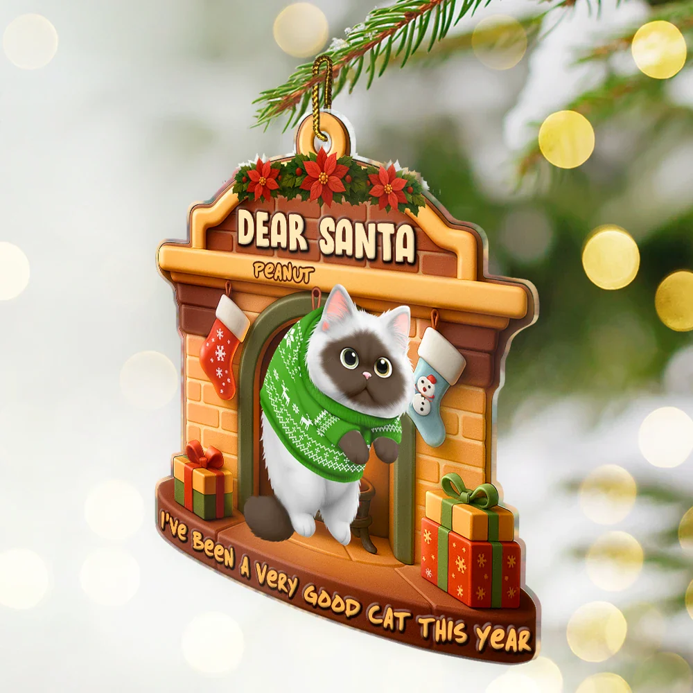 On The Naughty List We Regret Nothing 3D Effect Hanging Cat - Personalized Custom Shaped Acrylic Ornament - Image 2