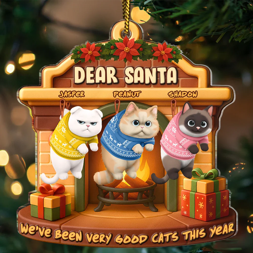On The Naughty List We Regret Nothing 3D Effect Hanging Cat - Personalized Custom Shaped Acrylic Ornament - Image 3