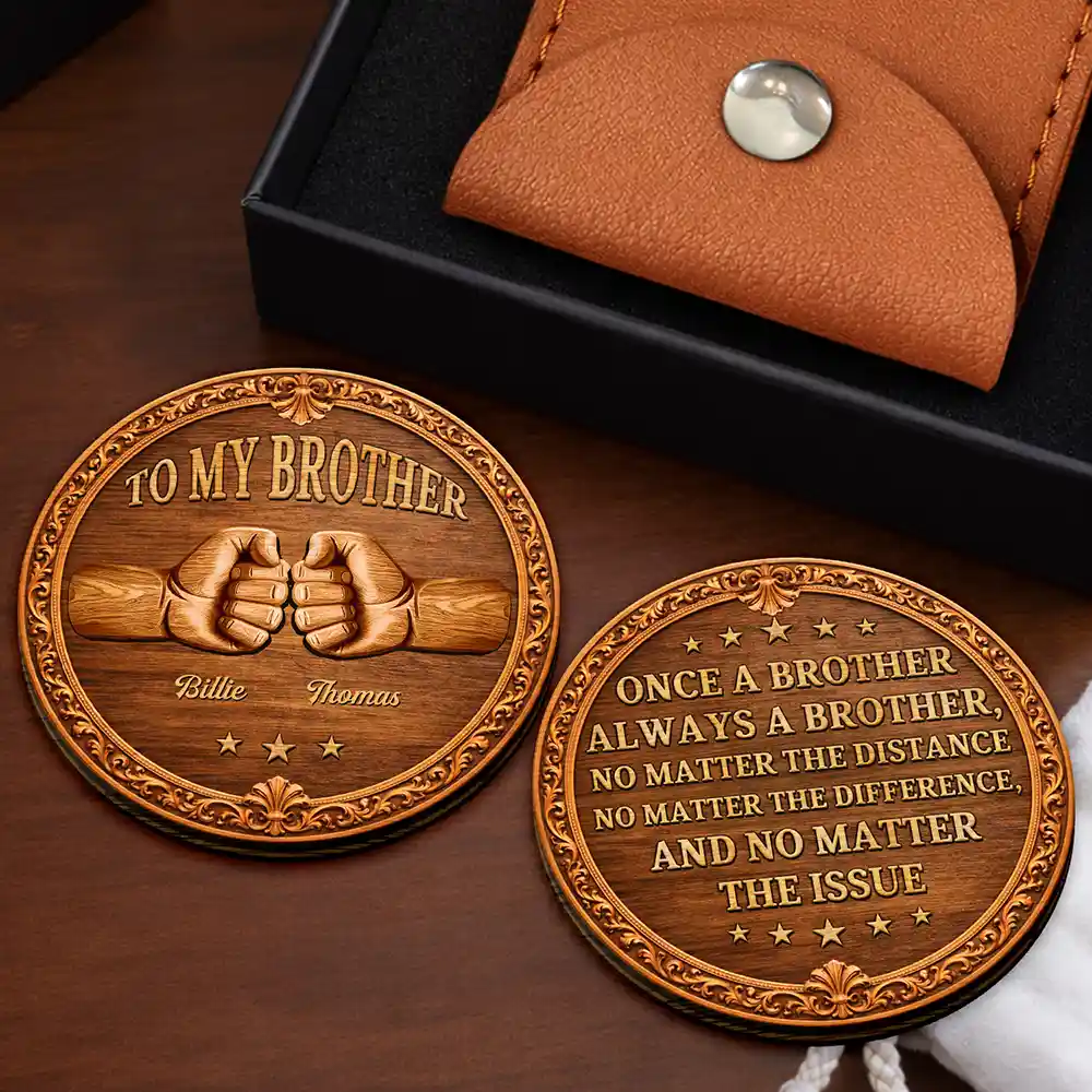 Once A Brother Always A Brother Wood Carving Hand Punch - Personalized Wooden Pocket Hug