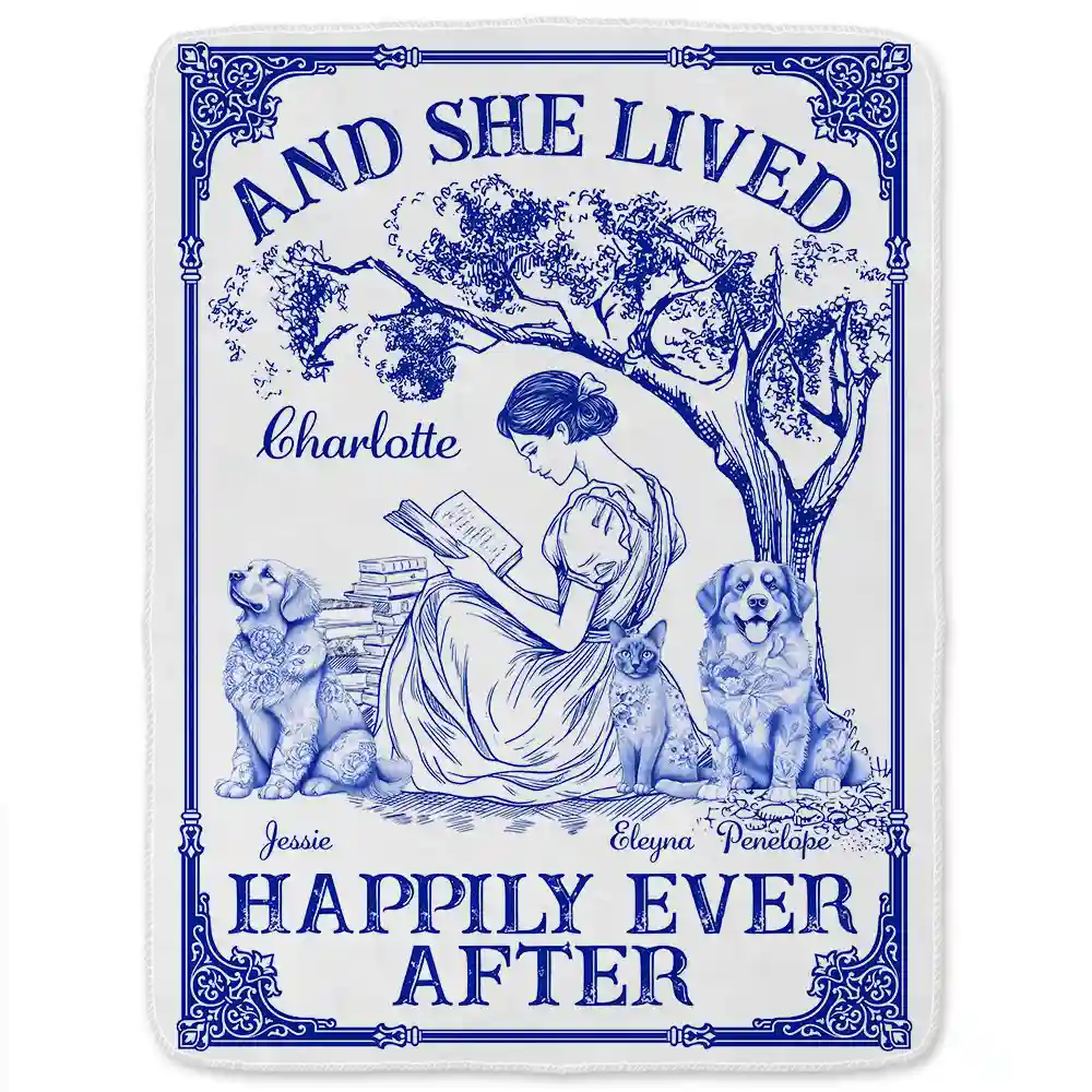 Once Upon A Time There Was A Girl Loved Books & Dogs Cats - Personalized Fleece Blanket, Sherpa Blanket - Image 2