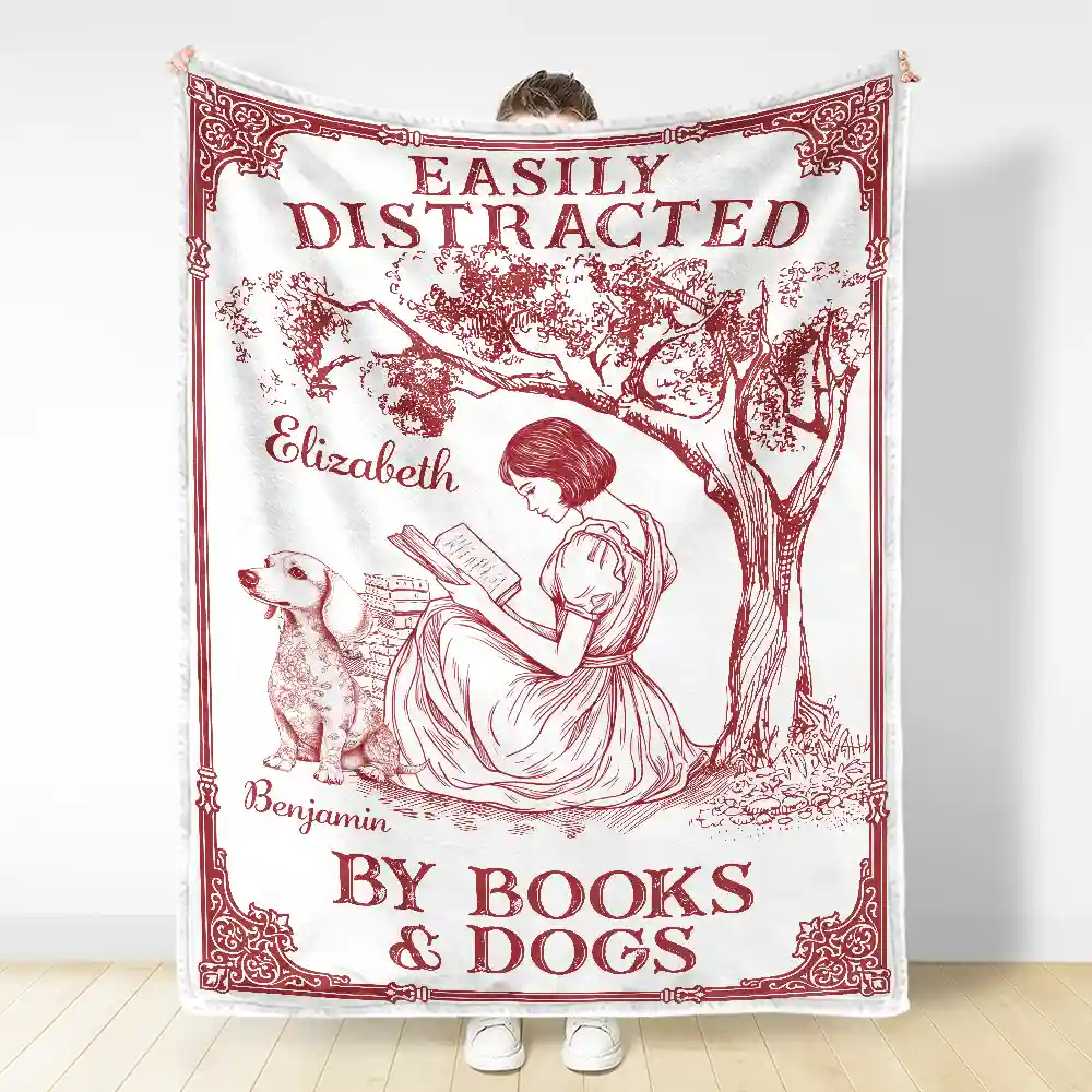 Once Upon A Time There Was A Girl Loved Books & Dogs Cats - Personalized Fleece Blanket, Sherpa Blanket - Image 3